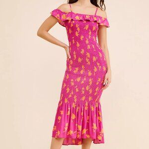 Anthropologie Celandine Off-The-Shoulder Smocked Midi Dress